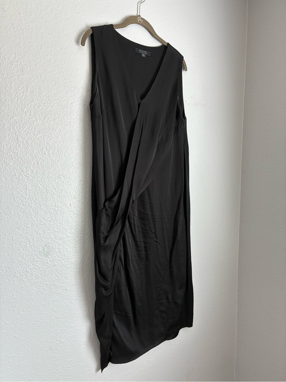 AllSaints Black Sleeveless Draped Midi Dress